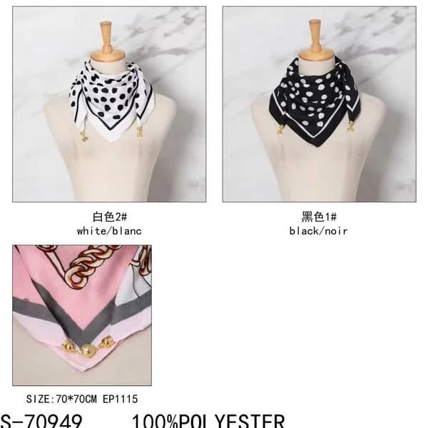 Chustka damska 70x70cm czarno-biała w kropki i różowa