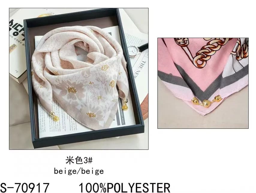 Chustka damska beżowa 100% poliester S-70917