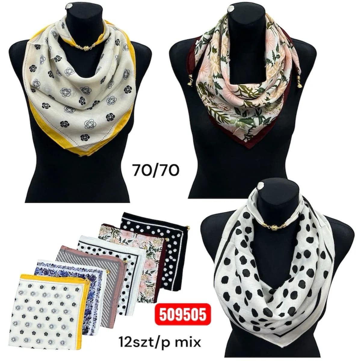 Chustki damskie 70/70 12 szt/p mix SKU 250226-302