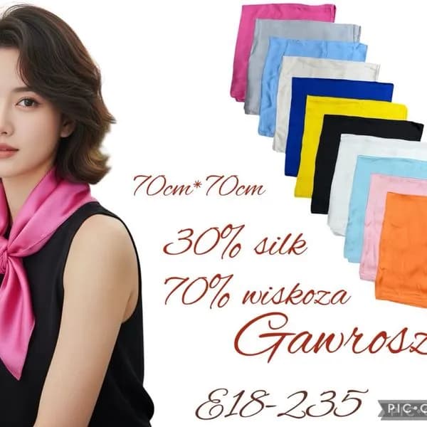 Chustka damska 70x70 cm 30% jedwab 70% wiskoza