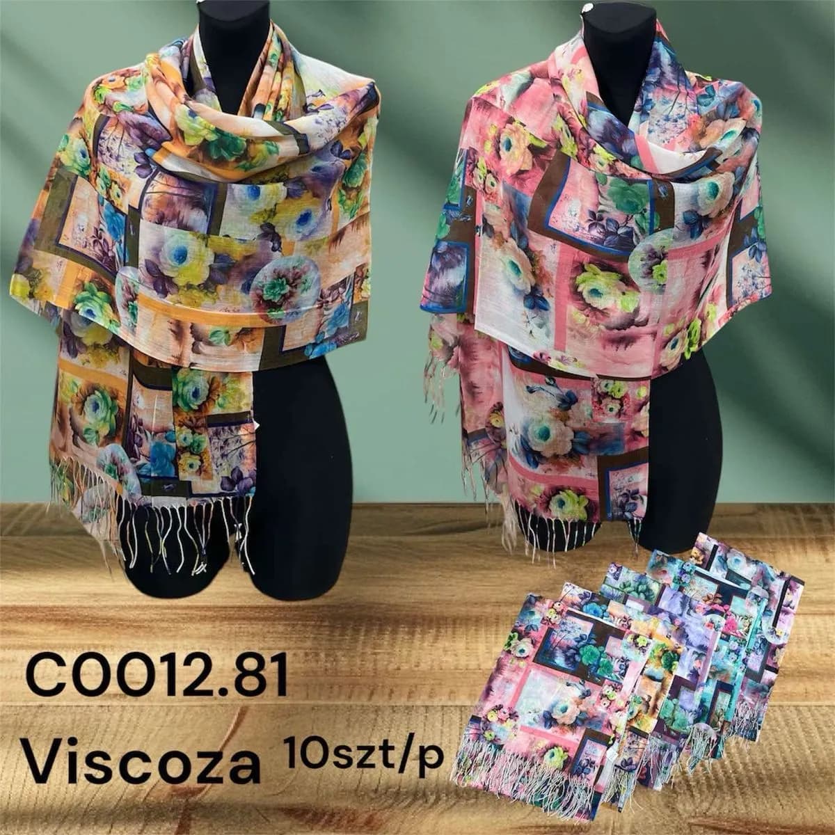 Szaliki damskie viscose kwiatowy wzór 10 szt/paczka