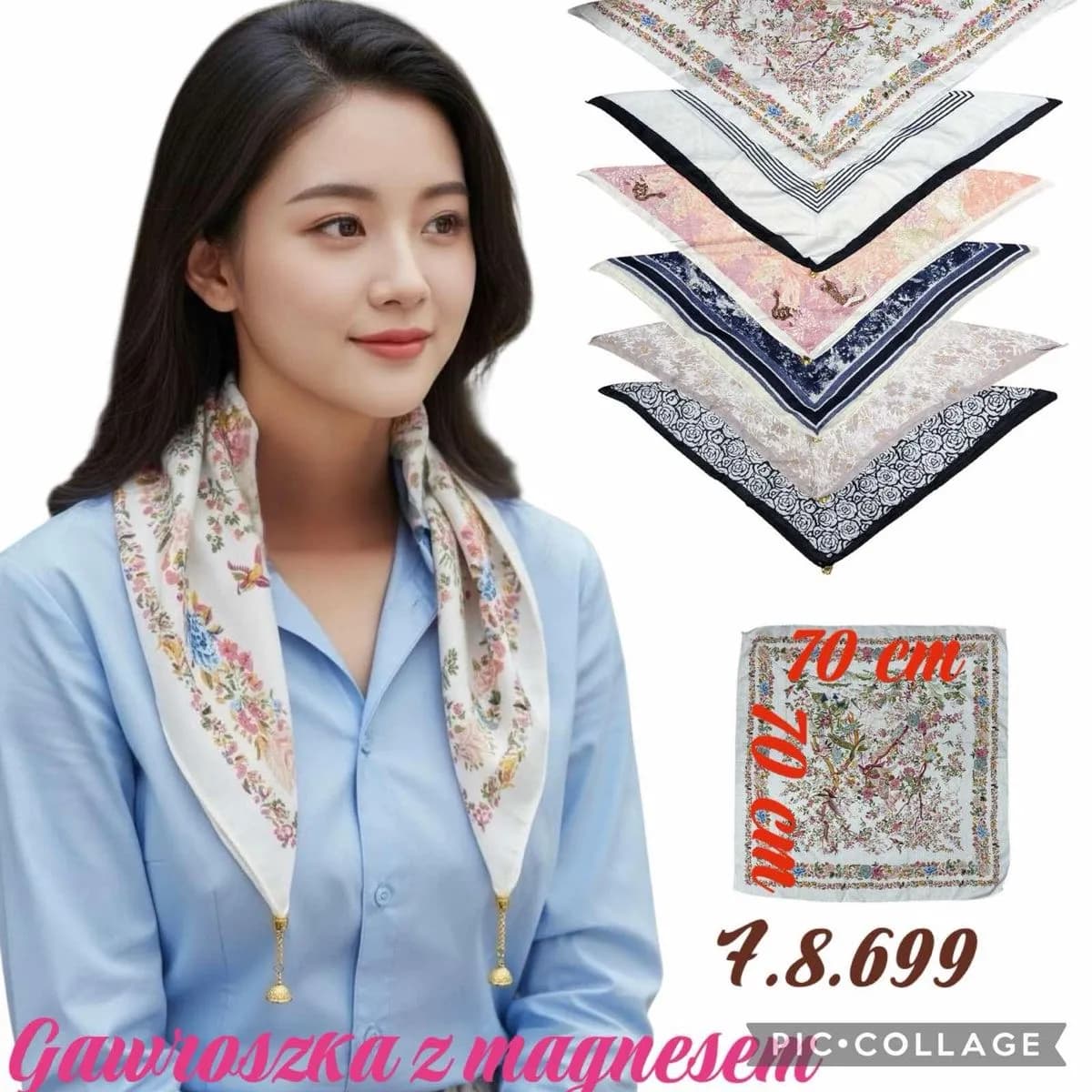 Chustka damska jedwabna 70x70 cm wzór kwiatowy