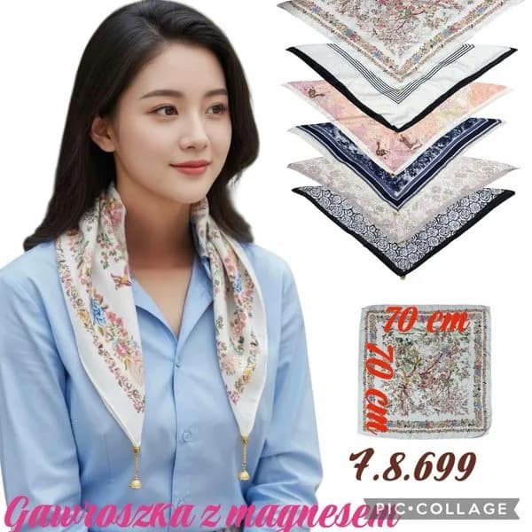 Chustka damska jedwabna 70x70 cm wzór kwiatowy