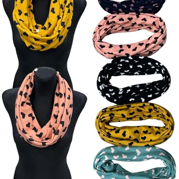 Apaszka damska komin w serca wiskoza - 12 szt.