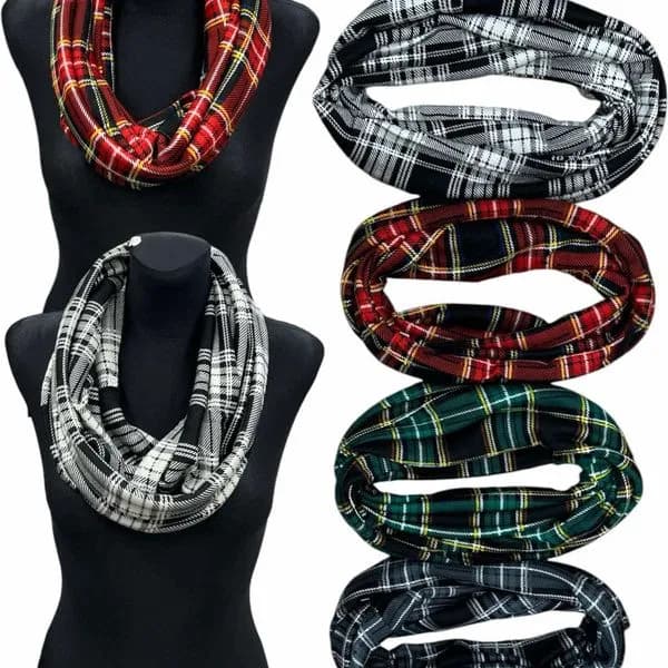 Apaszka damska komin w kratę - Viscoza, 12 szt.