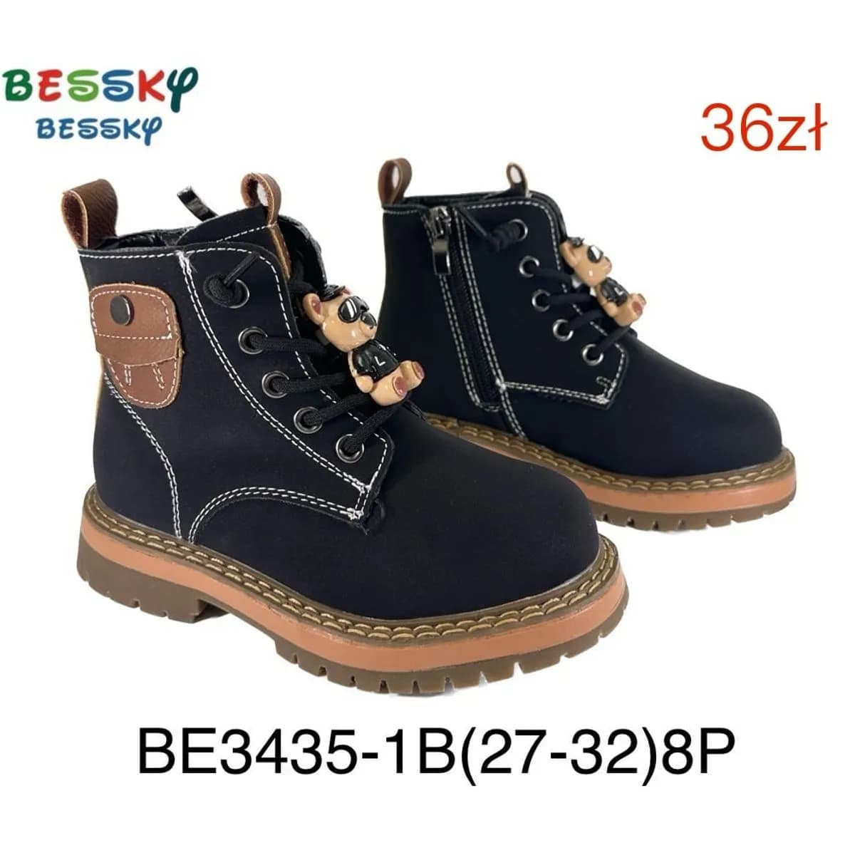 Botki dziewczęce Bessky BE3435-1B czarne z misiem, rozmiary 27-32