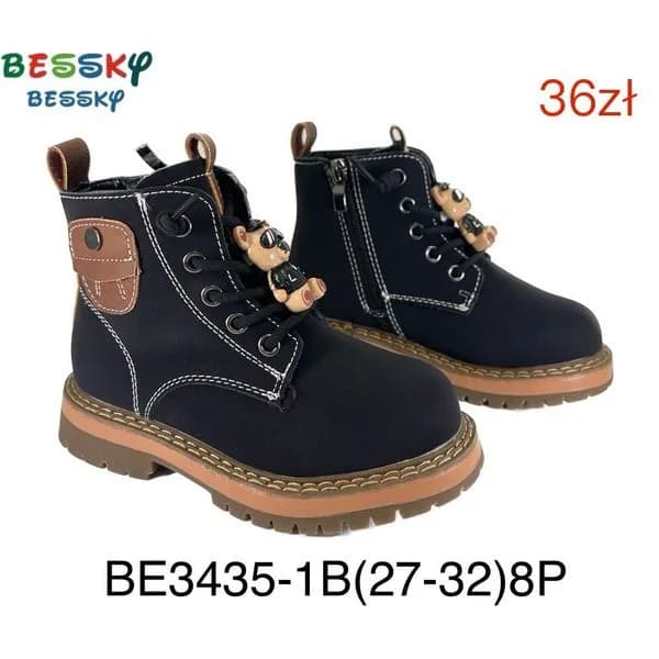 Botki dziewczęce Bessky BE3435-1B czarne z misiem, rozmiary 27-32