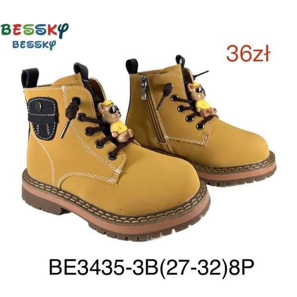 Botki dziewczęce BESSKY miodowe z misiem, rozmiary 27-32