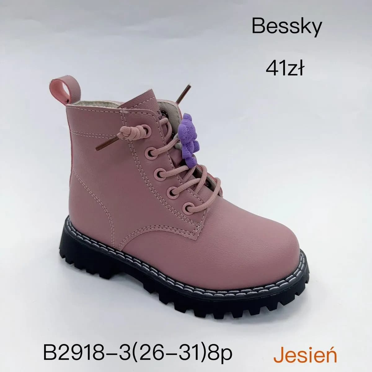 Botki dziewczęce Bessky różowe, rozmiary 26-31, ozdobny miś