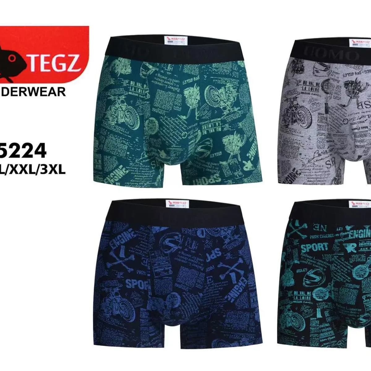 BOKSERKI MĘSKIE MANTEGZ bawełniane wzór gazeta M-3XL 12szt