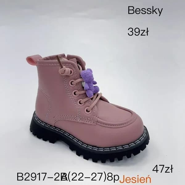 Botki dziewczęce Bessky różowe z misiem, rozmiary 22-27