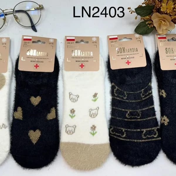 Damskie stopki bukle Soxlandia 39-41, puszyste skarpety mink