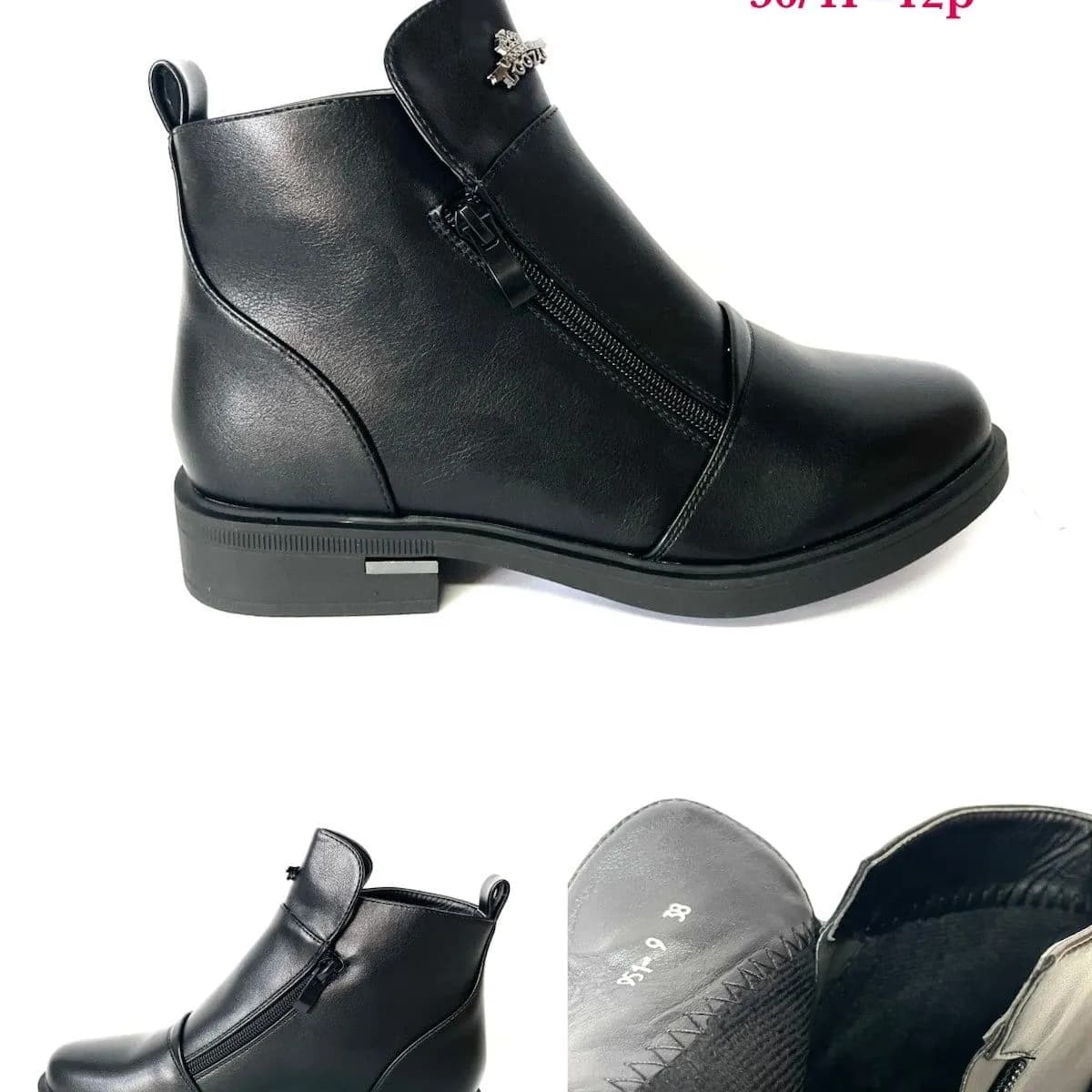 BOTKI DAMSKIE czarne, rozmiary 36-41, zamek boczny