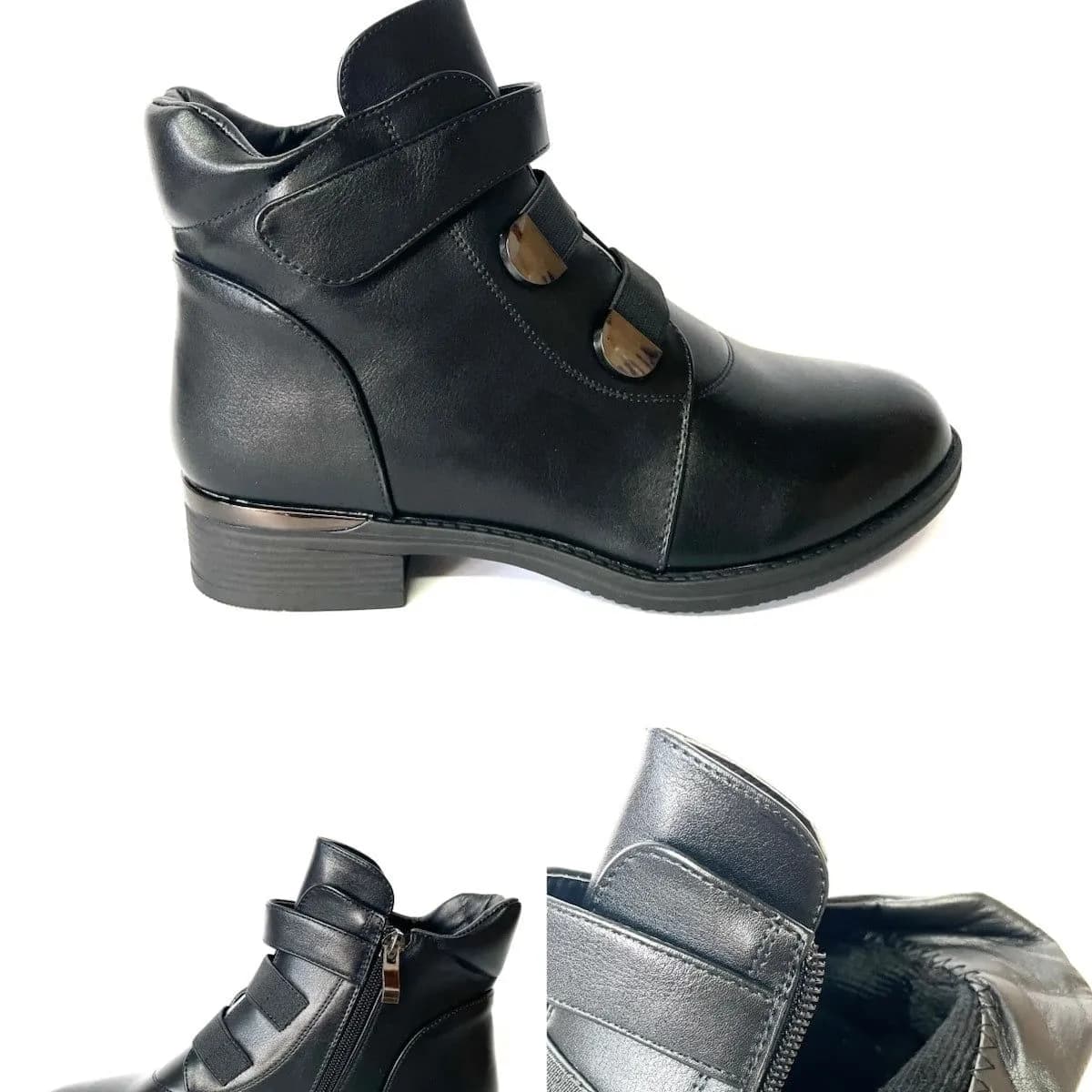 BOTKI DAMSKIE czarne na rzepy i zamek, rozmiary 37-41