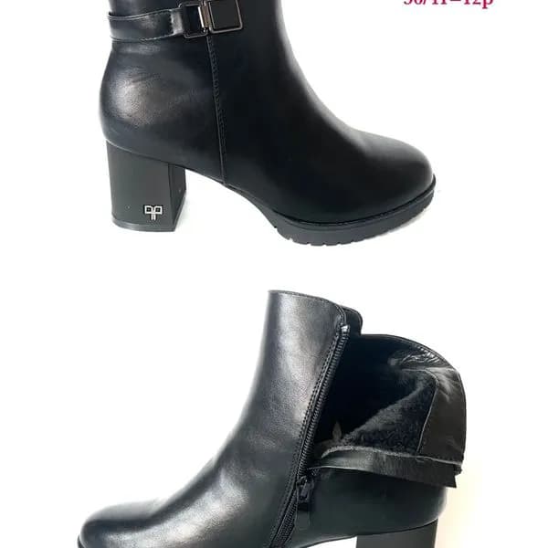 Botki damskie czarne ocieplane na słupku H2449 BL rozmiary 36-41