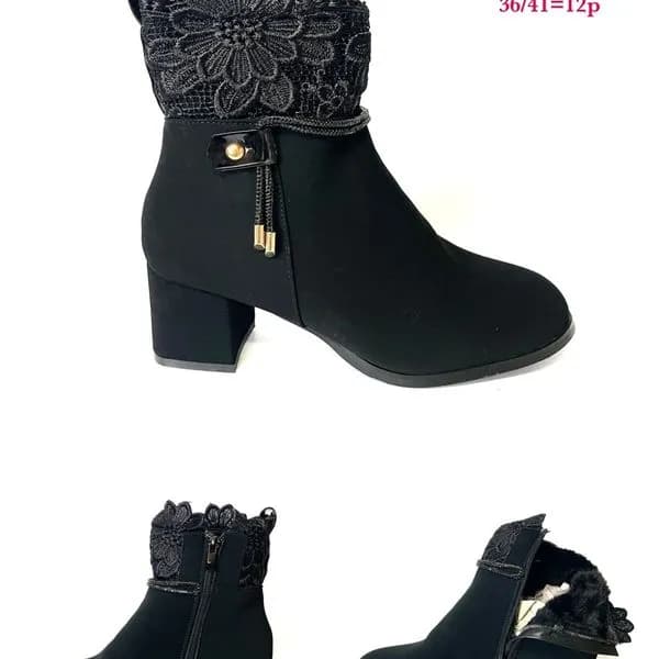 BOTKI DAMSKIE czarne z koronką ocieplane rozmiar 36-41