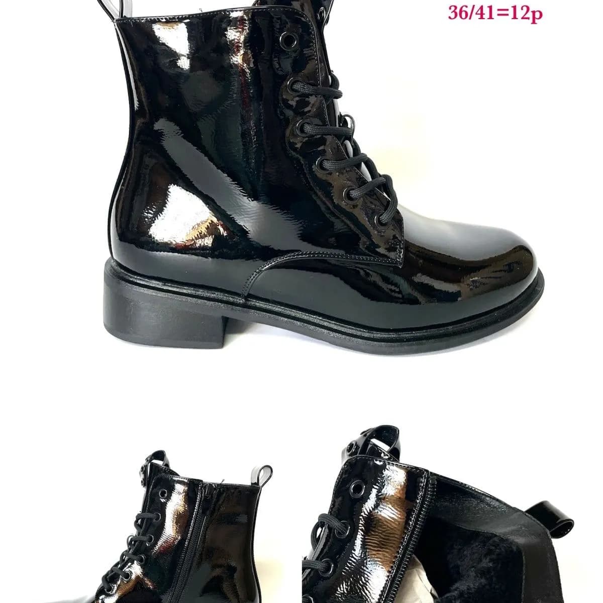 BOTKI DAMSKIE czarne lakierowane ocieplane rozmiary 36-41