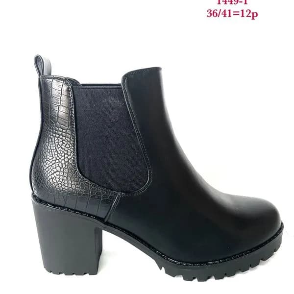 Botki damskie czarne na słupku, rozmiary 36-41, wzór krokodyla
