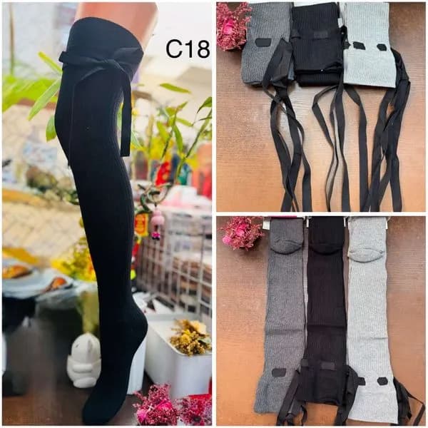 Zakolanówki damskie prążkowane z ozdobną kokardą C18 - 24 pary