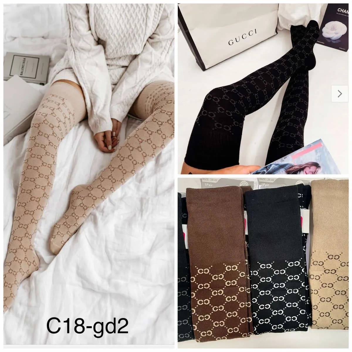 Zakolanówki damskie wzór monogram, rozmiar 38-42, mix kolorów