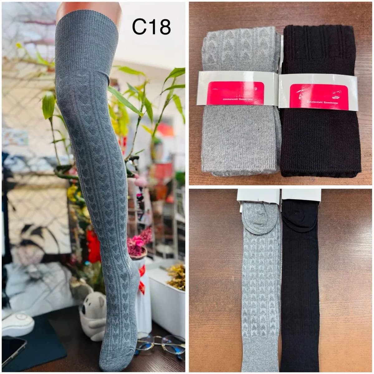 ZAKOLANÓWKI DAMSKIE bawełniane, wzór w serca, mix kolorów