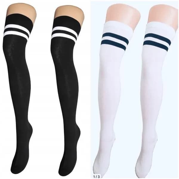 ZAKOLANÓWKI DAMSKIE w paski, sportowe, czarne i białe, 40 par