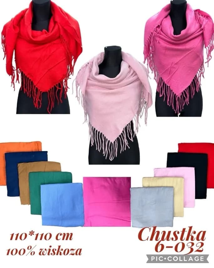 Apaszka damska chusta 110x110cm wiskoza z frędzlami mix kolorów