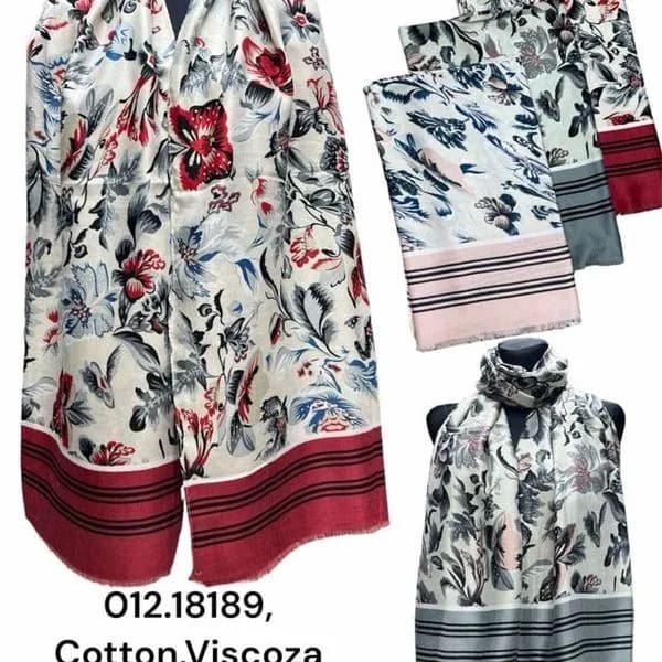 Apaszka damska w kwiaty i motyle, bawełna i wiskoza, 12 szt.