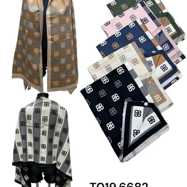 Szaliki damskie w logotypy, eleganckie chusty - mix kolorów 12 szt.