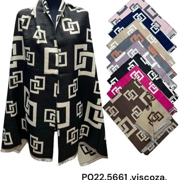 Szaliki damskie wiskoza i wełna, wzór geometryczny, 12 szt.