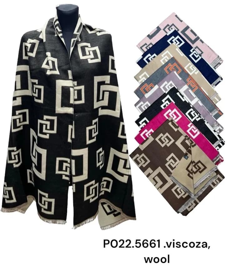 Szaliki damskie wiskoza i wełna, wzór geometryczny, 12 szt.