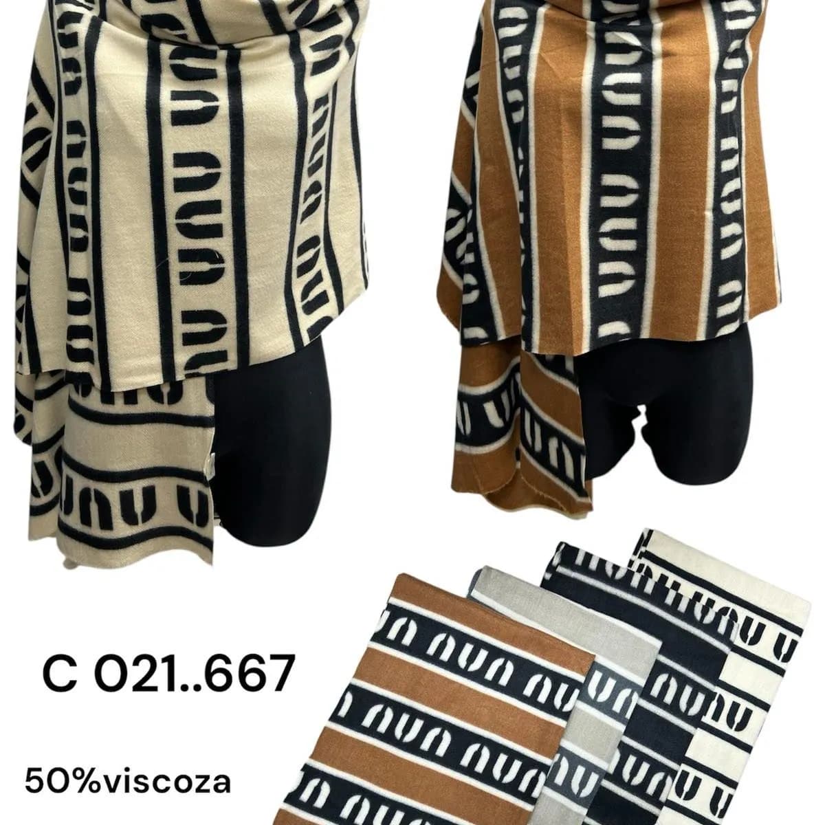 Apaszka damska szal 50% wełna 50% wiskoza, wzór geometryczny