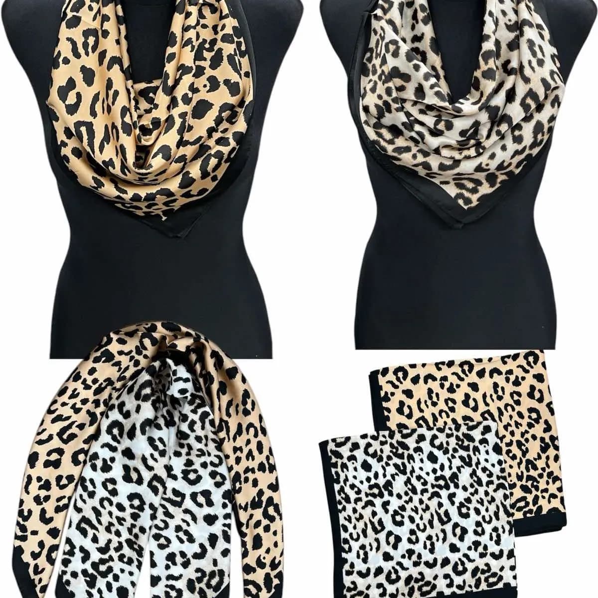 Apaszka damska w panterkę, elegancka chusta satynowa, 12 szt.