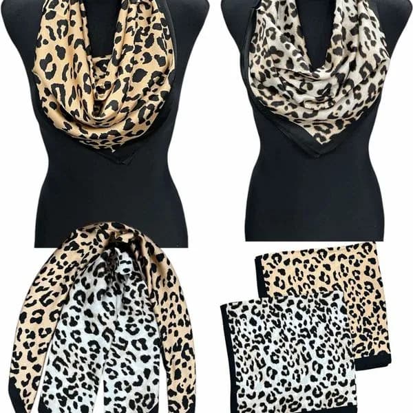 Apaszka damska w panterkę, elegancka chusta satynowa, 12 szt.