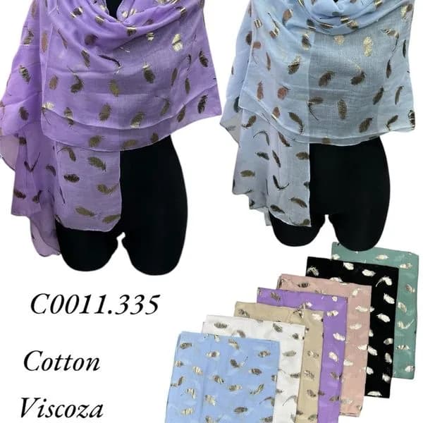 Apaszka damska w złote piórka, bawełna i wiskoza, mix 12 szt.