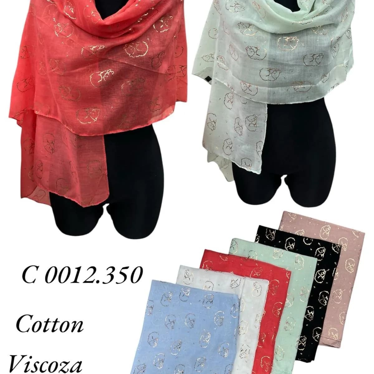 Apaszka damska bawełna wiskoza wzór koty złoty nadruk 12 szt.