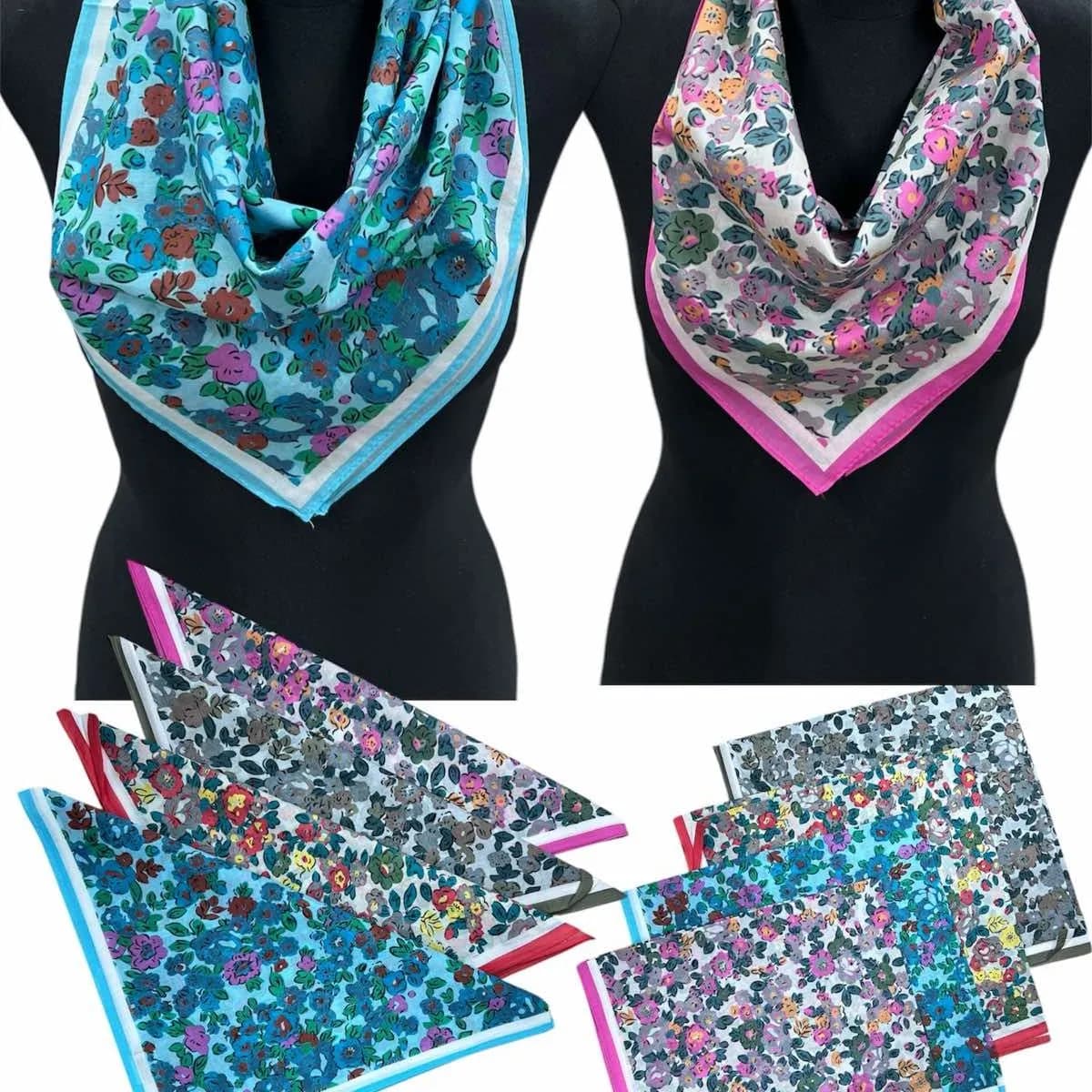 Apaszka damska 100% bawełna, wzór kwiatowy, mix kolorów