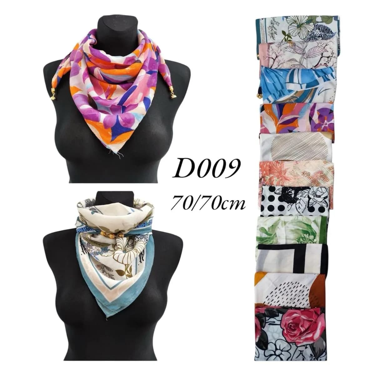 Apaszka damska 70x70cm wzorzysta z ozdobnymi koralikami D009