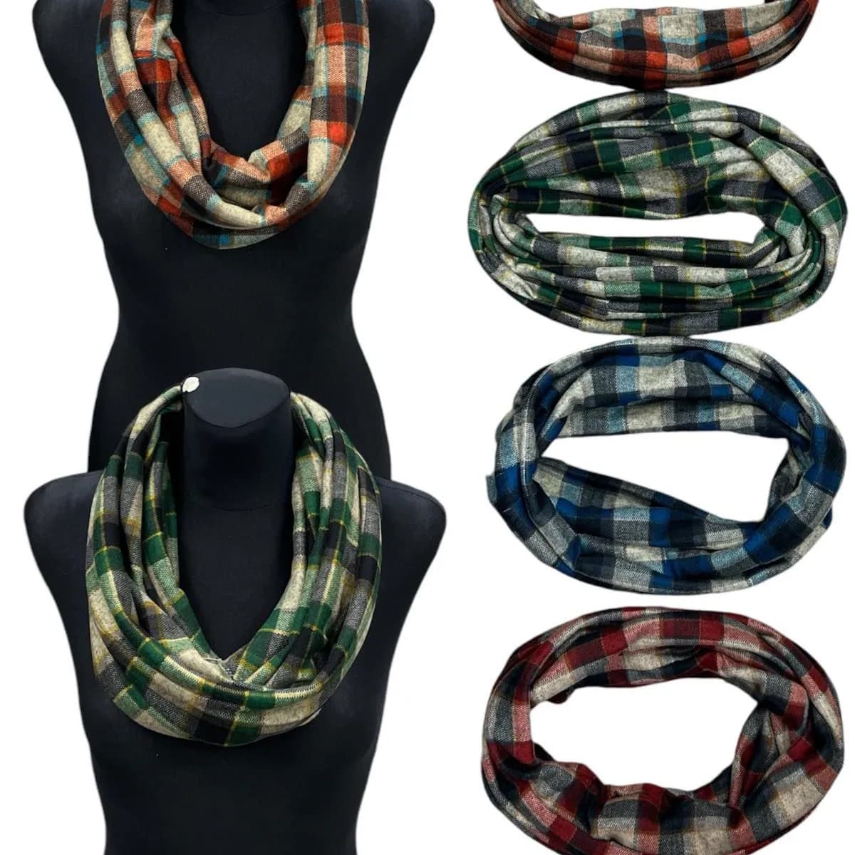 Apaszka damska komin w kratkę wiskoza - mix kolorów 12 szt.