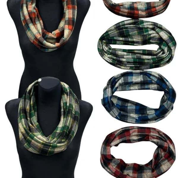 Apaszka damska komin w kratkę wiskoza - mix kolorów 12 szt.