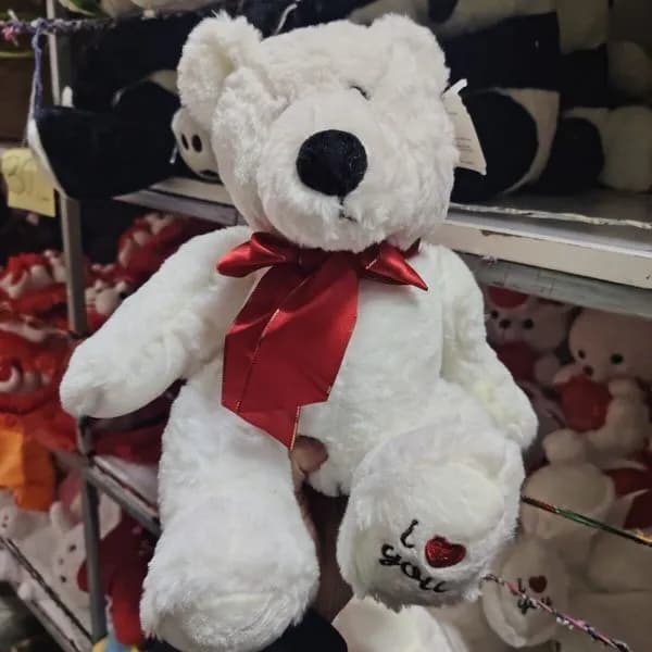 Maskotka Pluszowa Biały Miś 33-35cm z Czerwoną Kokardą