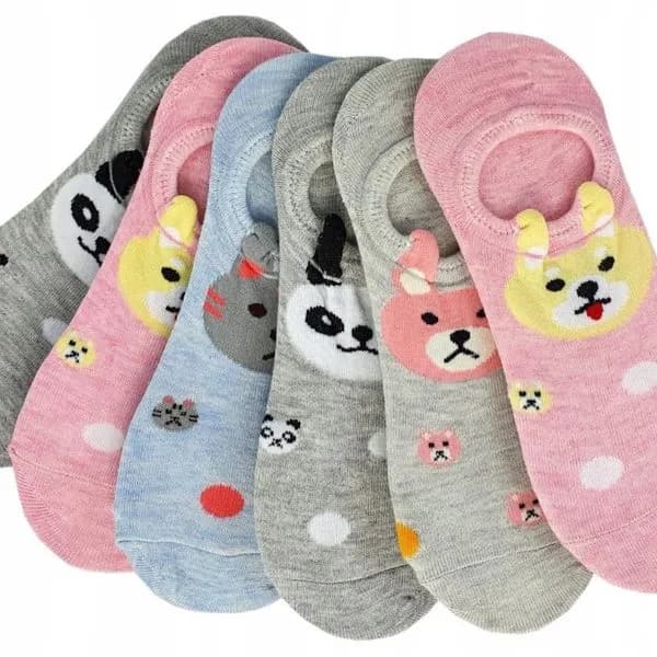 Skarpetki damskie stopki z nadrukami zwierząt 5 par