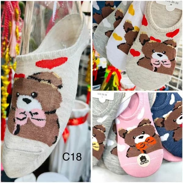 Skarpetki damskie stopki z misiem, wzór C18