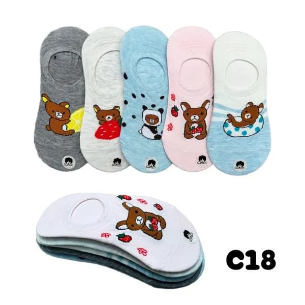 Skarpetki damskie niewidoczne z misiem C18, 5 par