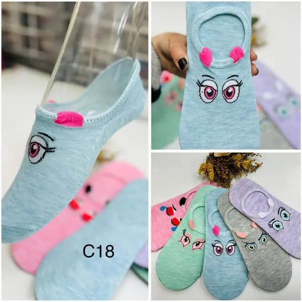 Skarpetki damskie invisible z uszami i oczami C18