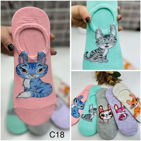 Skarpetki damskie stopki z nadrukami kotków C18