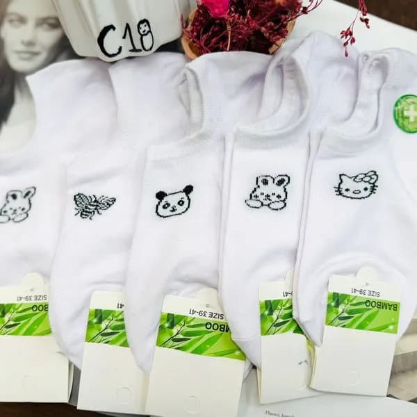 Skarpetki damskie białe z nadrukami bambusowe 1-40 EU