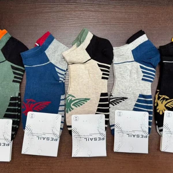 Skarpetki męskie z motywem liścia, 5 par, wielokolorowe