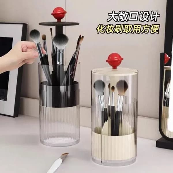 Podnoszony Pojemnik na Pędzle do Makijażu - Przezroczysty Organizer