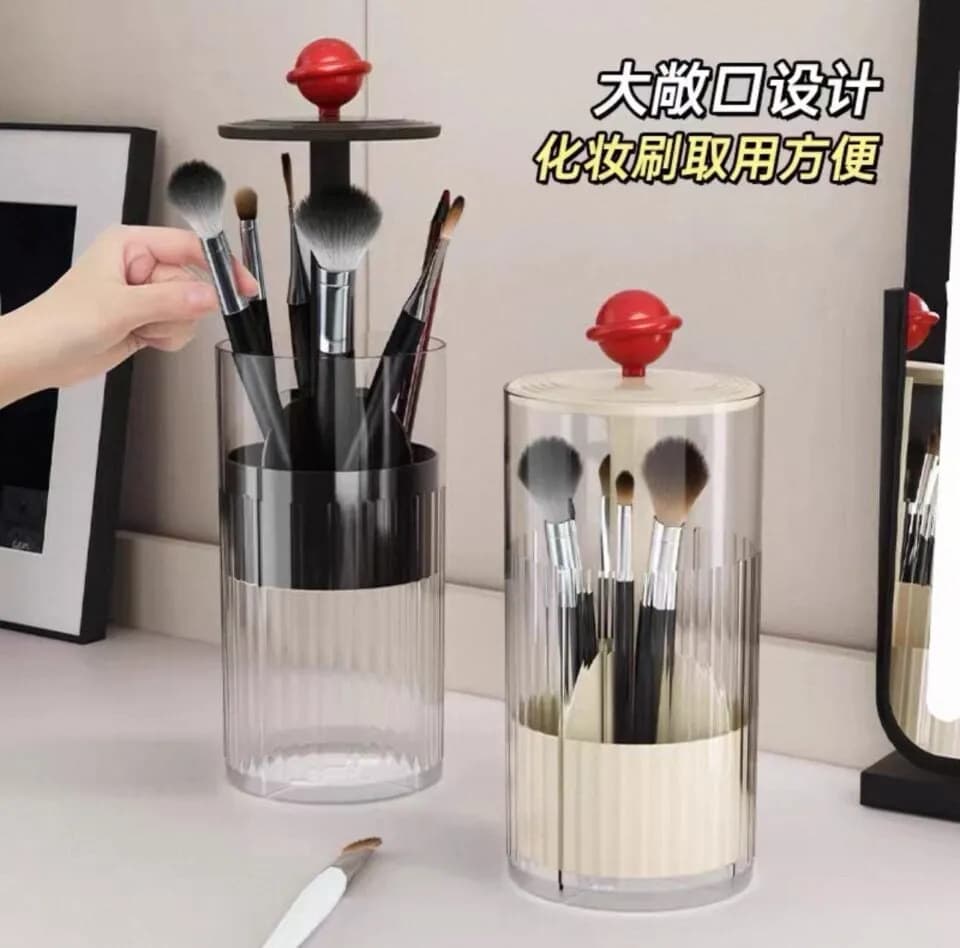 Podnoszony Pojemnik na Pędzle do Makijażu - Przezroczysty Organizer